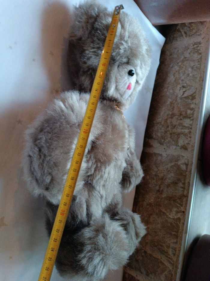 Peluche doudou plush nounours ourson ours Teddy Bear gris grey vintage articulé langue - photo numéro 7