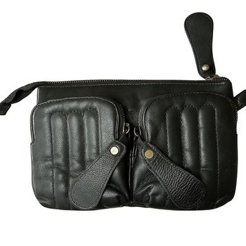 Pochette sac à main Bel Air en cuir gris anthracite – multi-poches – très bon état