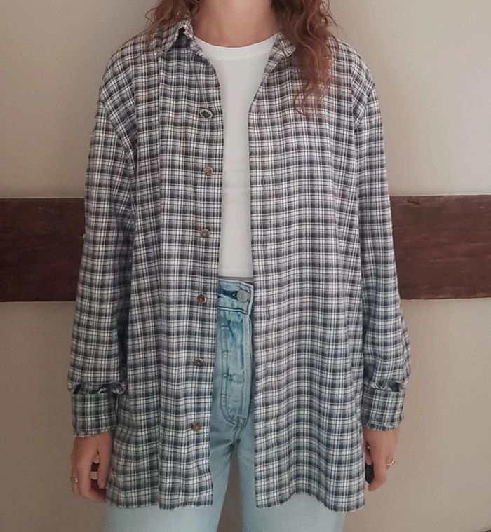 Surchemise à carreaux bleu blanc flanelle coton