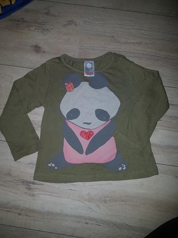 Tee-shirt haut manches longues kaki 12/18 mois zara fille panda