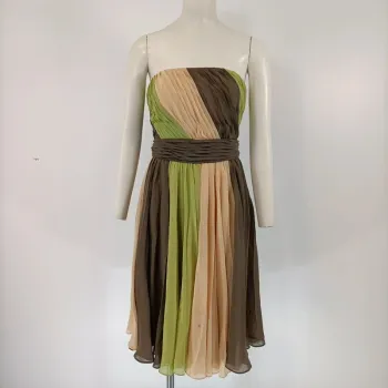 Robe bustier plissée Nougat London beige vert marron taille 38 cocktail été A100