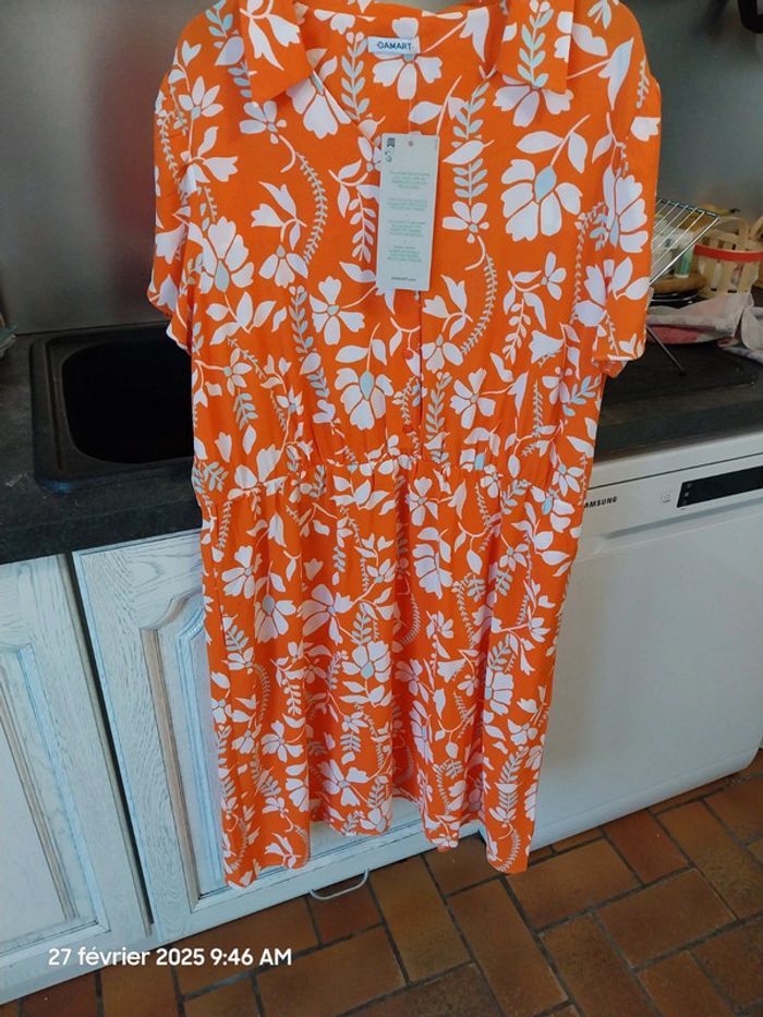 Robe crêpe reliéfé orange fleuri DAMART - taille 46 - couleur orange fleuri - photo numéro 6
