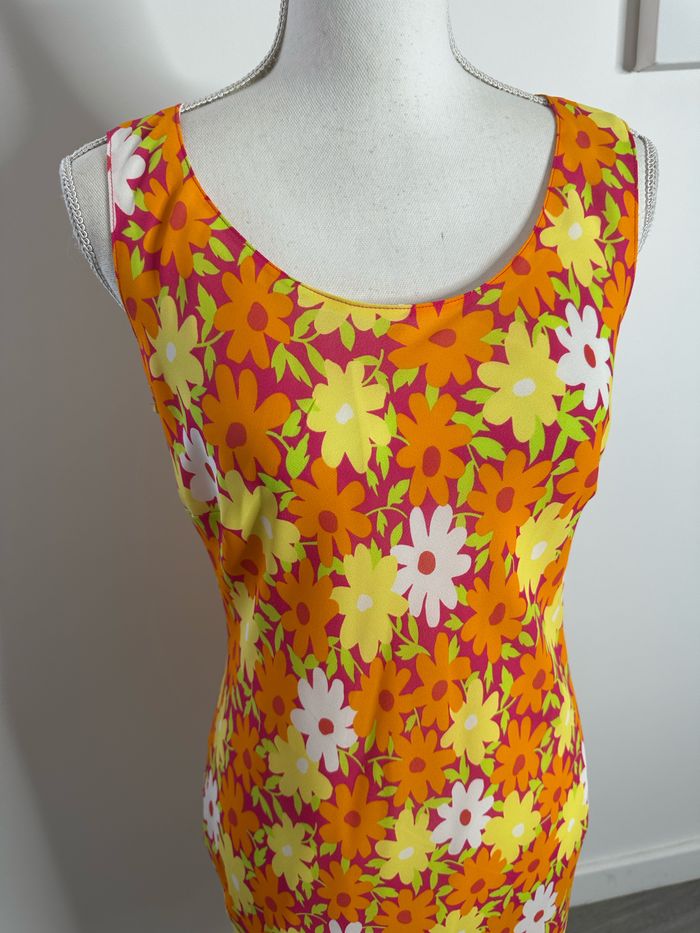 Robe à fleurs psychédélique orange et jaune Y2K T40 L - photo numéro 2