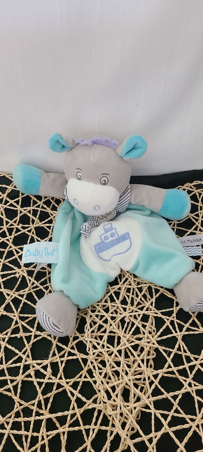 Picotin l'âne Doudou plat âne bleu bateau baby nat
