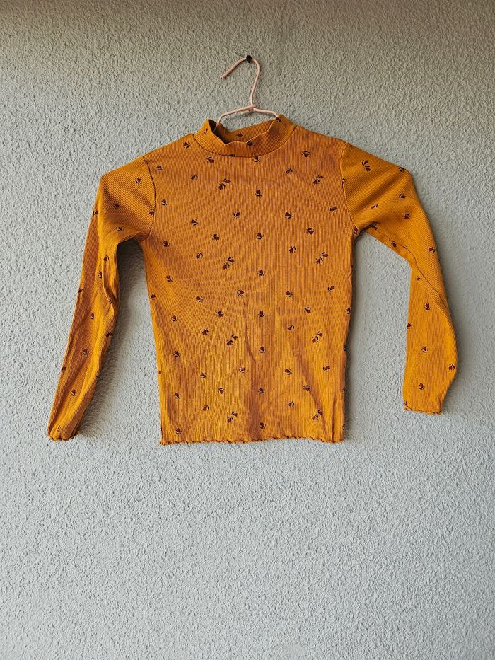 Tee shirt à manches longues moutarde avec fleurs pour fille - photo numéro 4