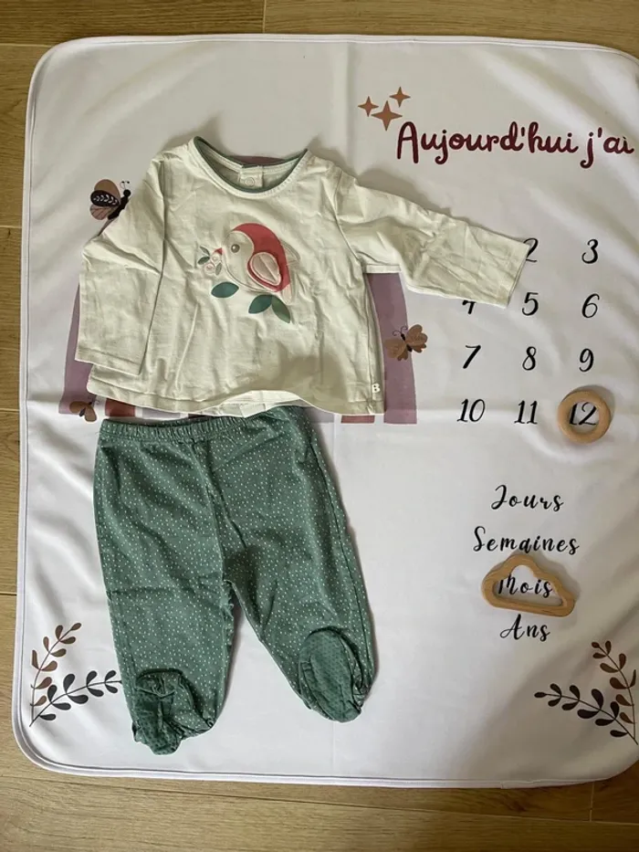 Ensemble pyjama haut et bas bébé fille Obaibi – Taille 12 mois