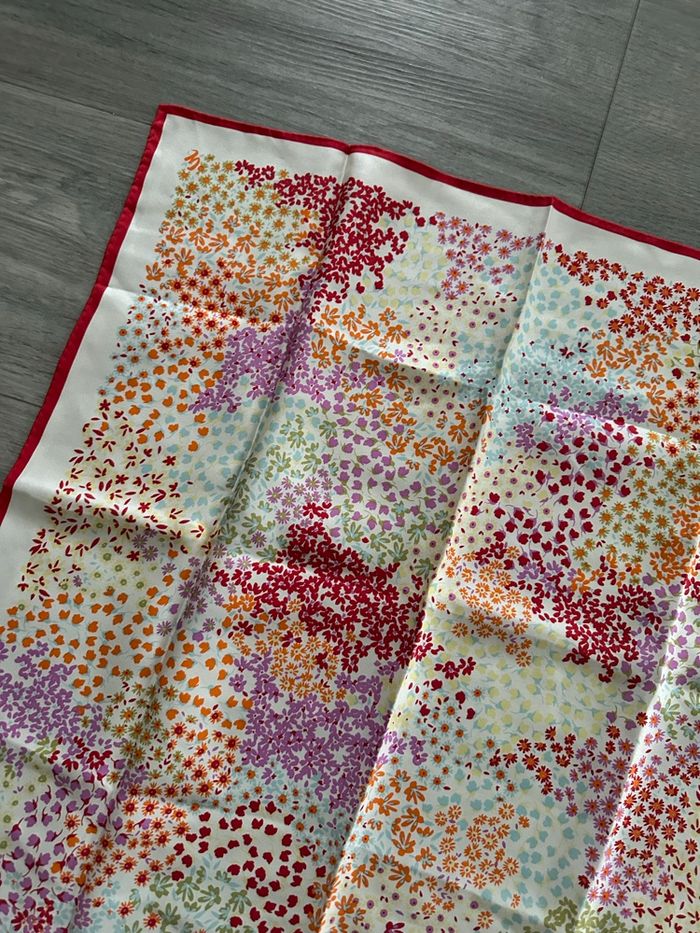 Foulard carré de soie à fleurs multicolore Vintage 52x52cm - photo numéro 5