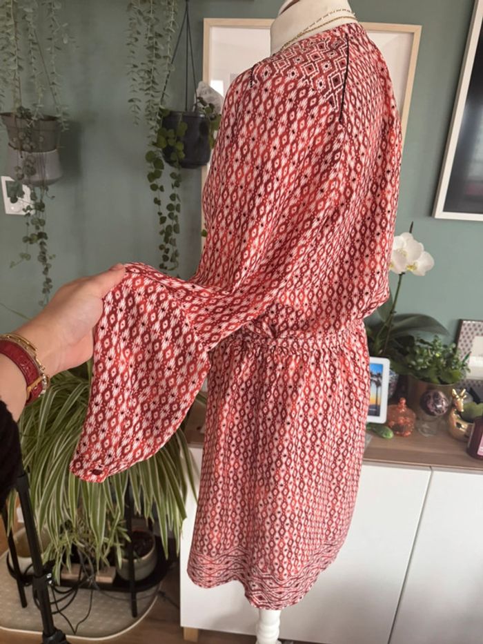 Robe Promod rouge blanc taille XL 42 manches longue effet portefeuille - photo numéro 3