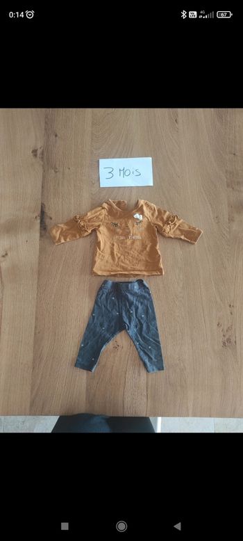 Ensemble bébé fille taille 3 mois leggings et t-shirt manches longues