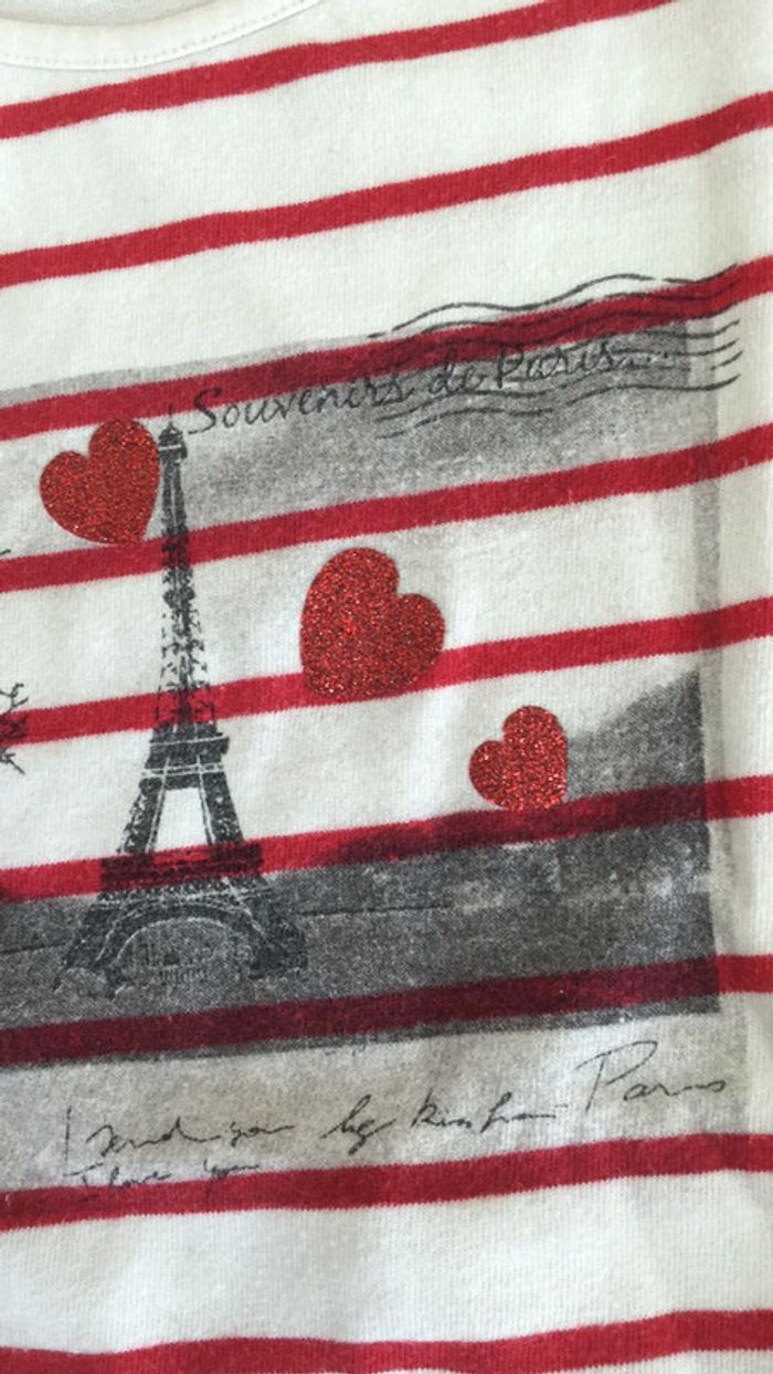 Tee-shirts Ml marinière blanc rouge Paris 8 ans NKY - photo numéro 3