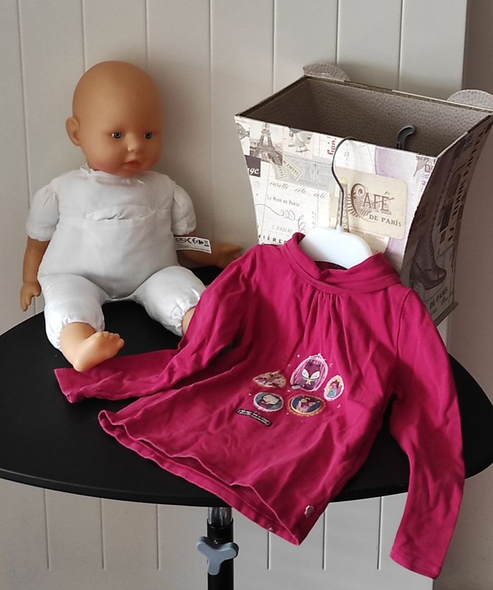 👕 Sous-pull fille 3 ans – bordeaux, motif personnage 🌟