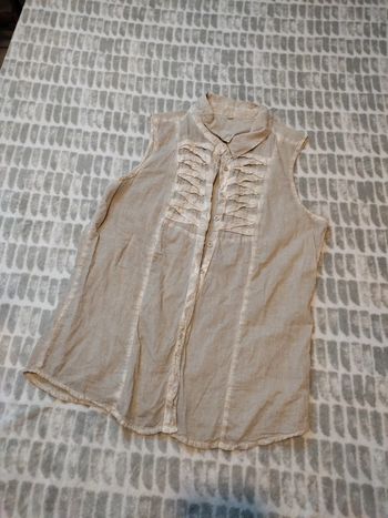 Chemise blouse chemisier sans manches beige dentelle effet nuances taille 42