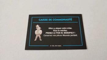 Carte caisse de communauté Pion M. Monopoly mauvais perdants Hasbro Gaming #B77