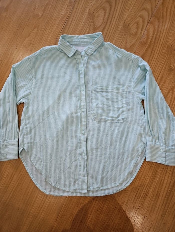 Chemise manches longues rayures vert et blanc