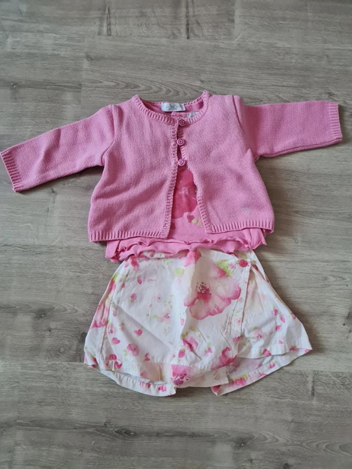 Ensemble #6mois #t-shirt #gilet #jupe/schort# rose# 68cm# fleur
