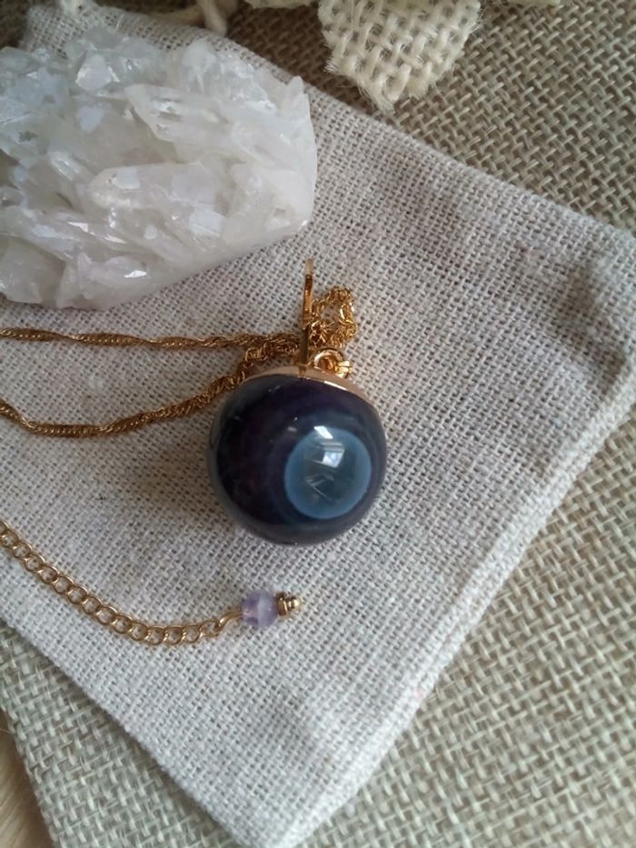 Collier pierre d'agate et fleur de monoï - photo numéro 4