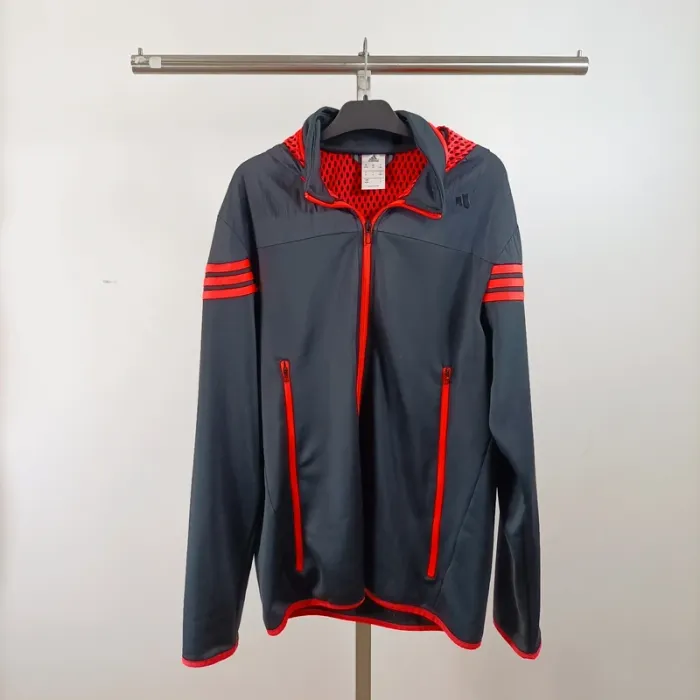 Veste à capuche Adidas grise noire et rouge bandes logo sport streetwear sport homme M A1525