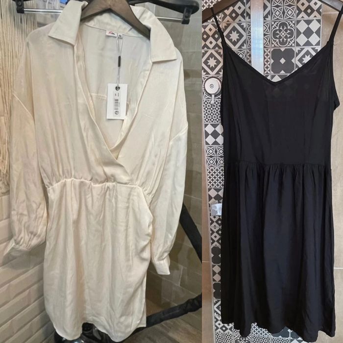 Robe satinée + Robe bretelle noire H&M