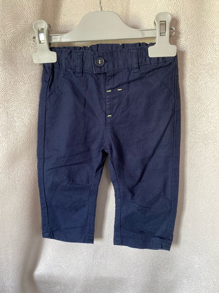 Pantalon lin coton bleu marine 6 mois kiabi