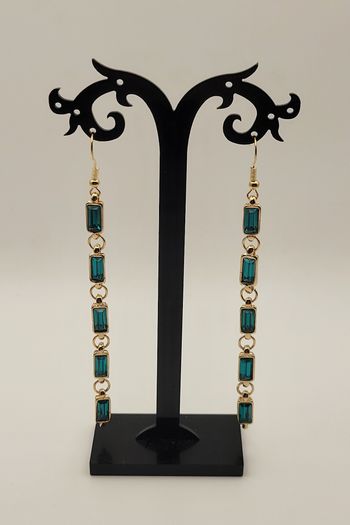 BOUCLES D'OREILLES PENDANTES LONGILIGNE STRASS VERT FONCE ! NEUVE !