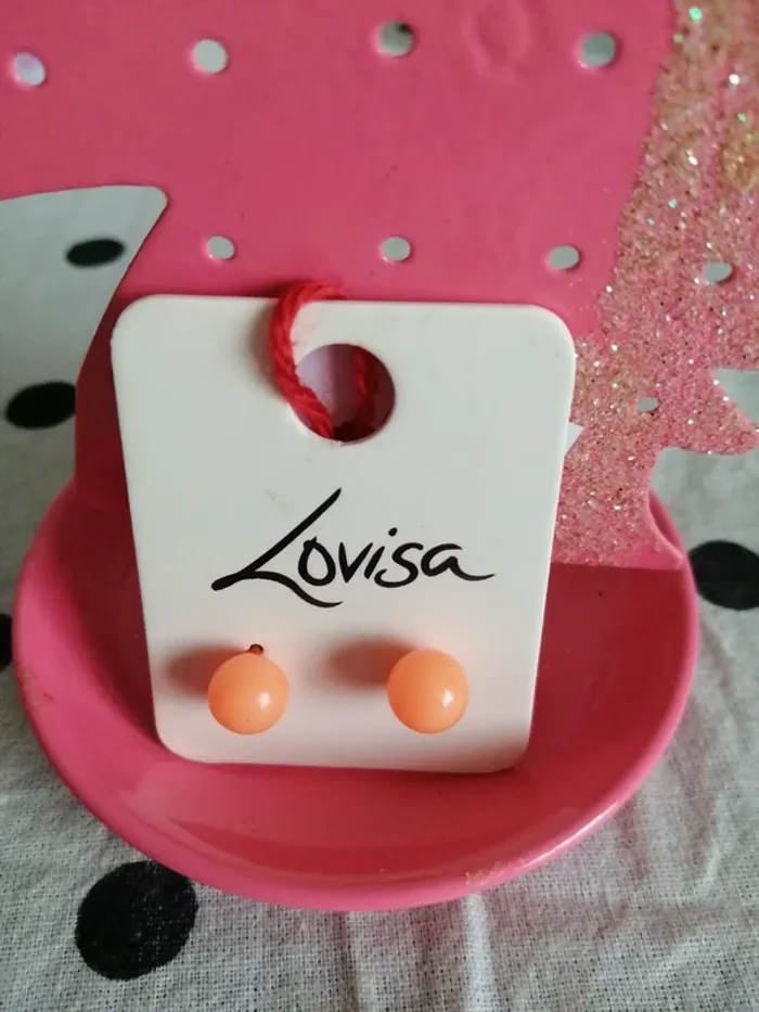 Boucles d'oreilles boules orange fluo / sans marque - photo numéro 3