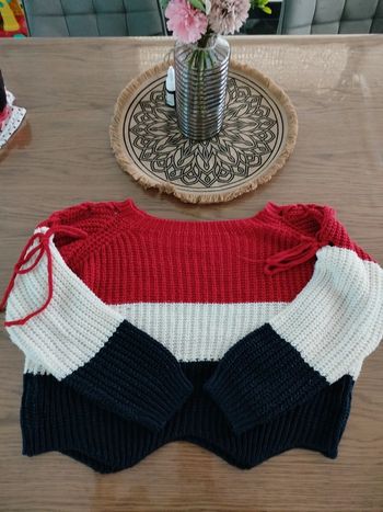 Pull croc top maille tricolore bleu blanc rouge