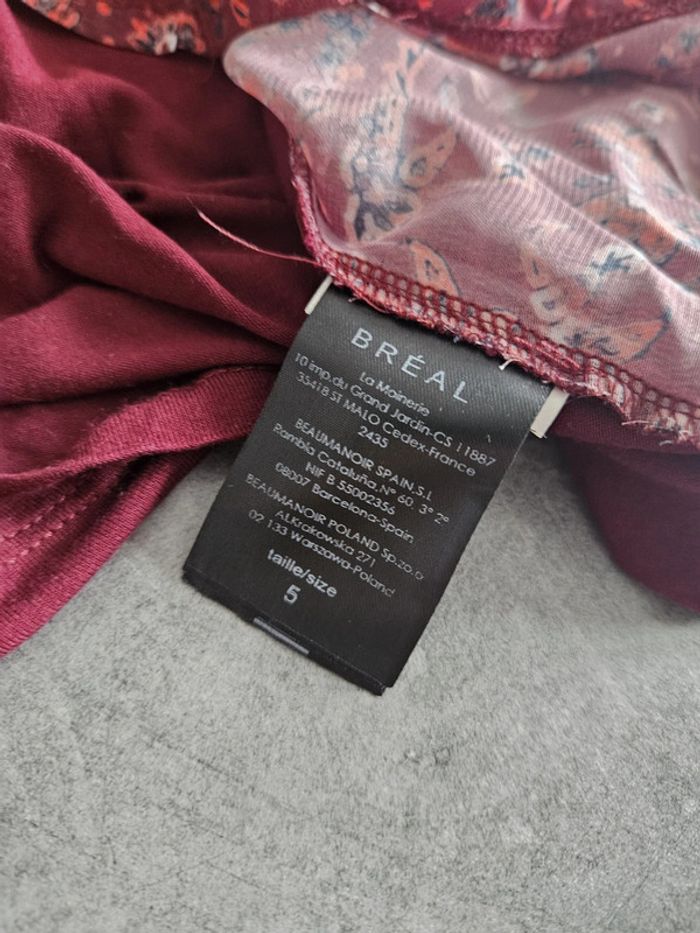 Blouse manches 3/4 femme - Taille 5 (44 / XXL) - Bréal - Bordeaux sérigraphie avec strass - photo numéro 4