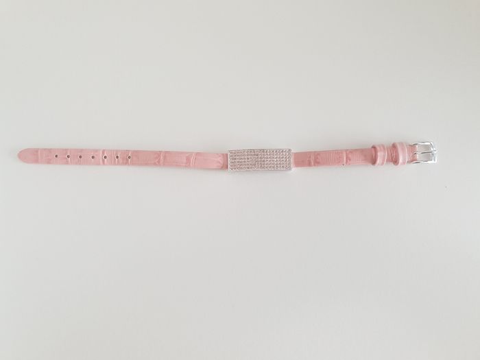 Bracelet cuir de veau rose avec oxyde de zirconium rose - photo numéro 2