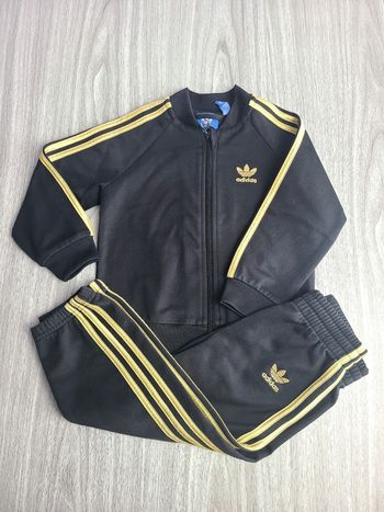 Ensemble Adidas Originals noir bandes dorées trefoil survêtement enfant 18-24 mois 92 cm