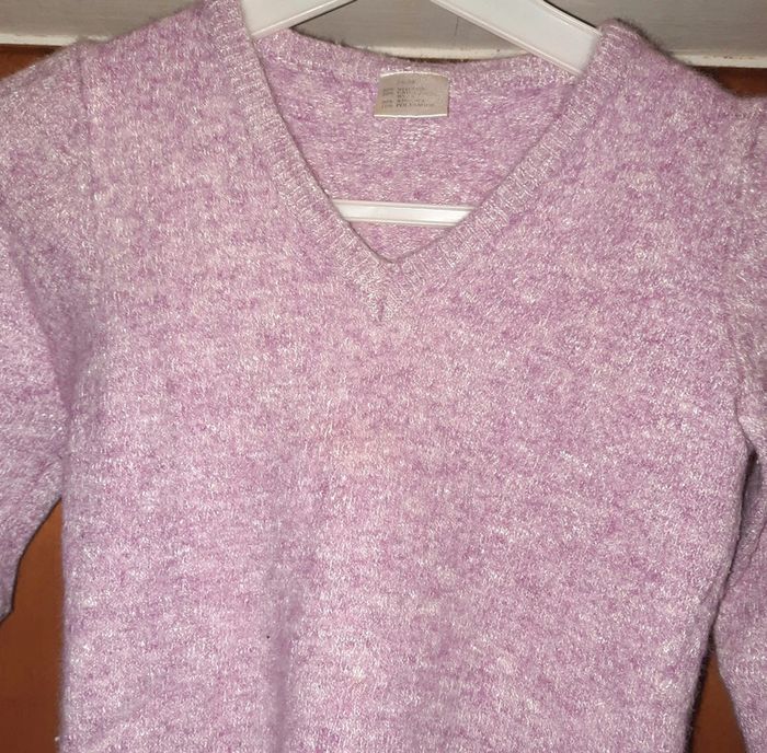 Pull col V rose chiné - photo numéro 3