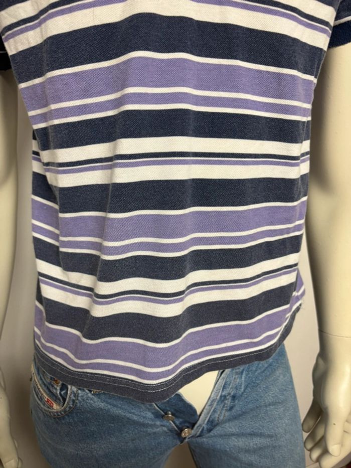 Polo Lacoste rayé blanc/noir/violet - Taille M homme - photo numéro 7