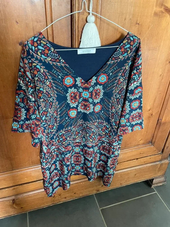 Haut motifs bohème fleurs promod T xl