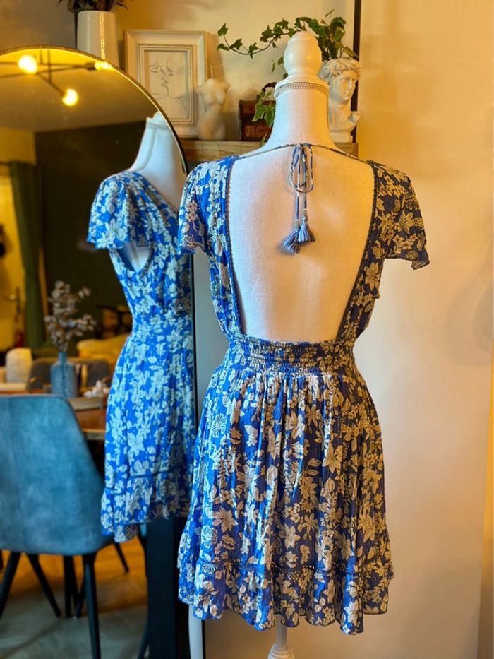 Robe d’été Goa dos ouvert à fleurs bleu blanc T.36 - photo numéro 3