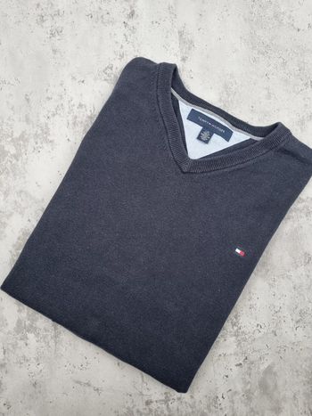 Pull col V Tommy Hilfiger noir, L Hommes