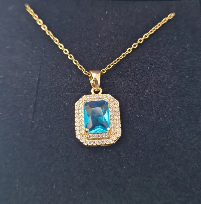 Collier Acier Doré Pendentif Pierre Bleue Cristal - photo numéro 19