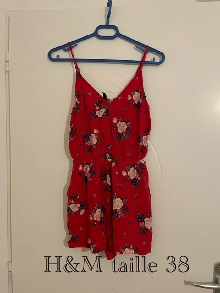 Combishort H&M à fleurs rose et bleu taille 38 - Idéal été