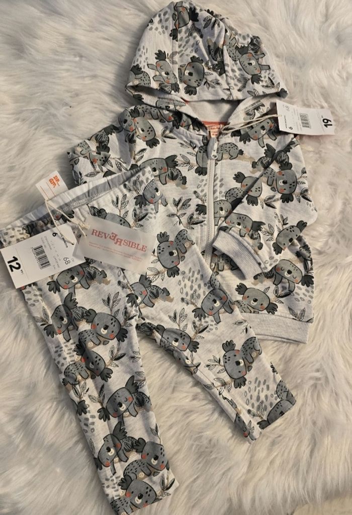 (Neufs non portés) 🏷🏷😍🥰💙💙superbe ensemble sweat zippé et legging réversible 6mois garçon 😍🥰💙💙
