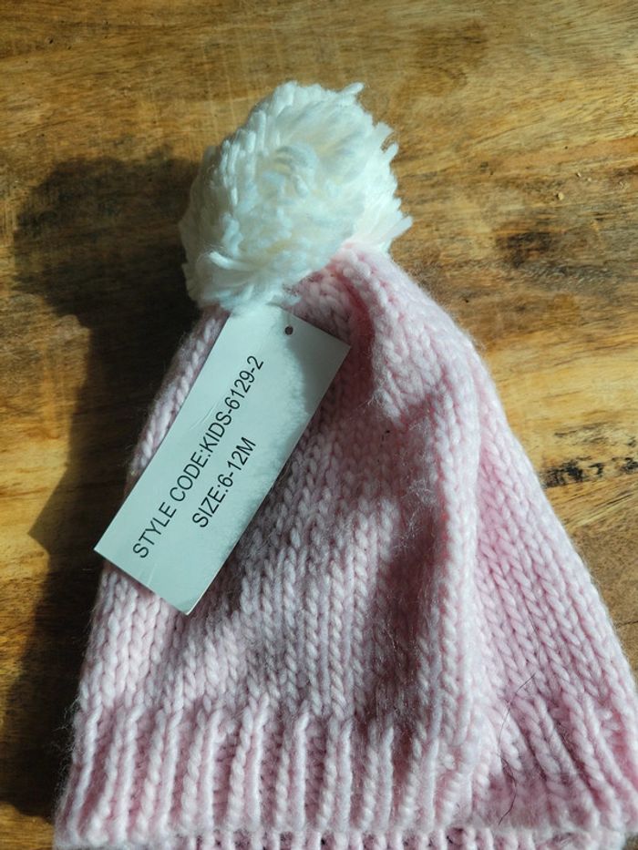 Bonnet rose popom enfant 6 12 mois - photo numéro 2