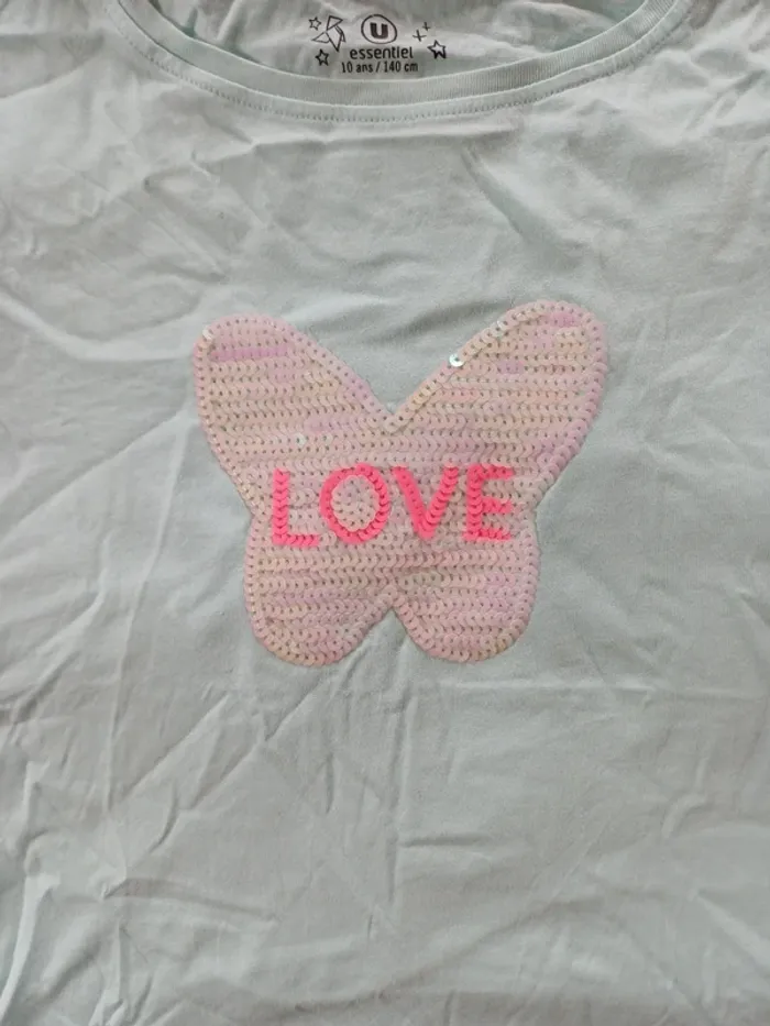 Tee shirt turquoise papillon love - photo numéro 3