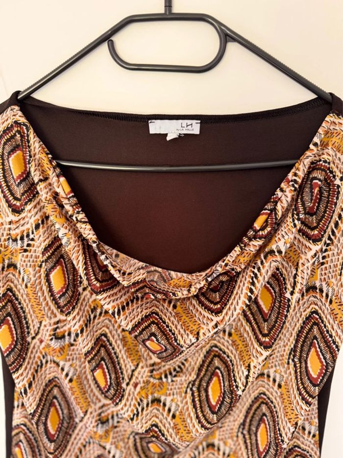 T-shirt à motifs jaune, noir & bordeaux – Taille L - photo numéro 2