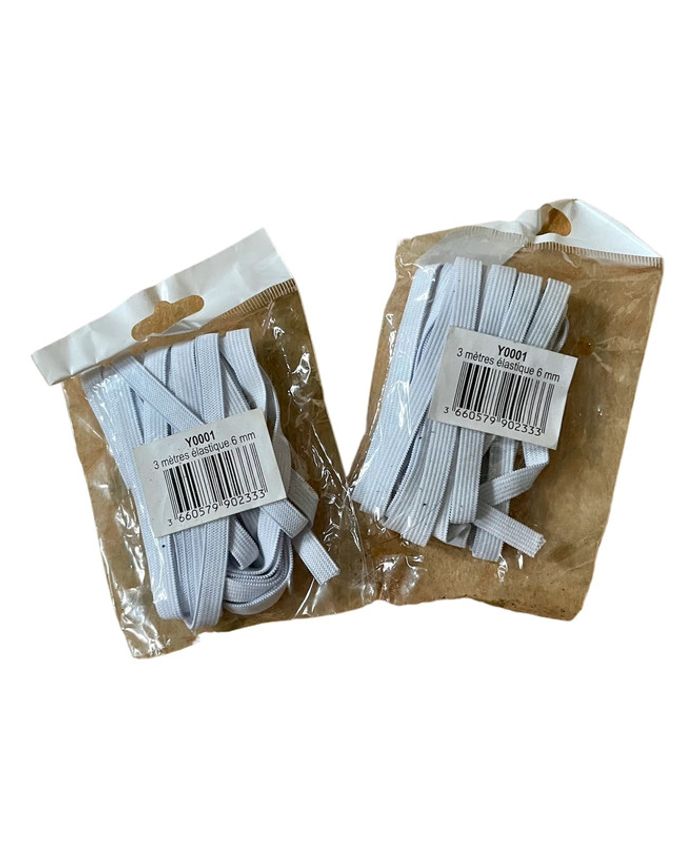 Lot de 2 x 3 mètre d’élastiques blancs de 6mm neuf avec étiquette