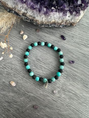 Bracelet en pierre de lave véritable et Amazonite d’Afrique du Sud - Pierre véritable