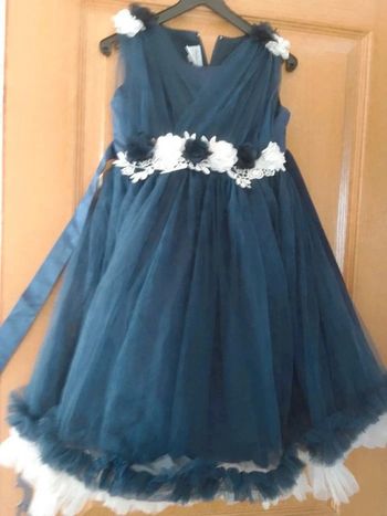 Robe cérémonie 6 ans mariage baptême bleu marine et blanche