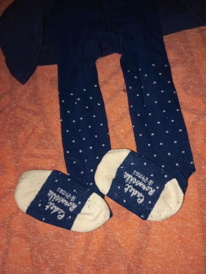 Ensemble robe légère coton collants a pois marine et blanc - photo numéro 2