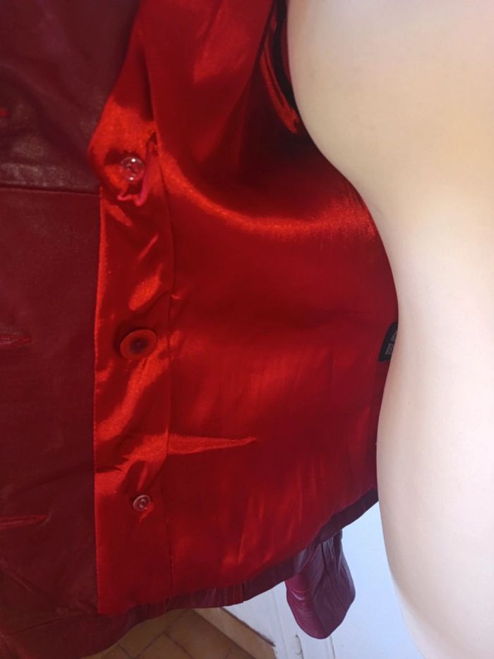 veste perfecto en cuir Cuir femme rouge Bordeau marque finzi Neuf - photo numéro 7