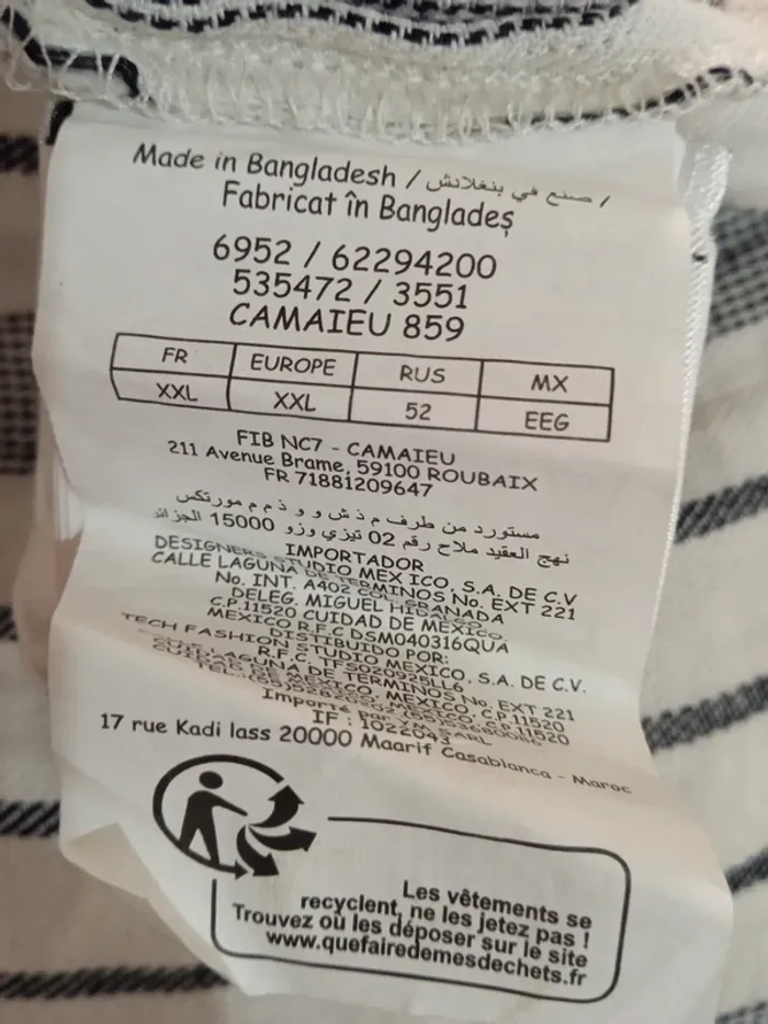 Robe femme camaïeu lin été manches longues boutons a rayures blanches et noires taille XXL - photo numéro 5