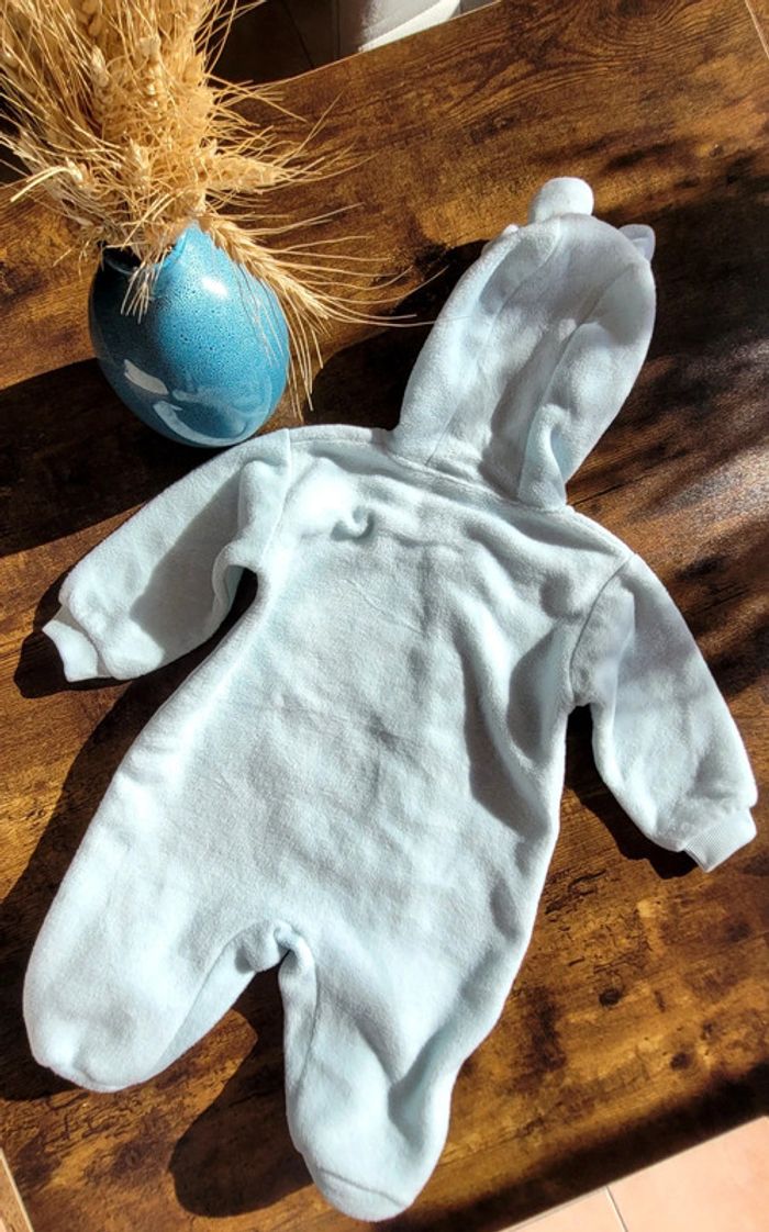 Mignonne combinaison Vintage combi-pilote à capuche bleu ciel matière polaire 3mois - photo numéro 6