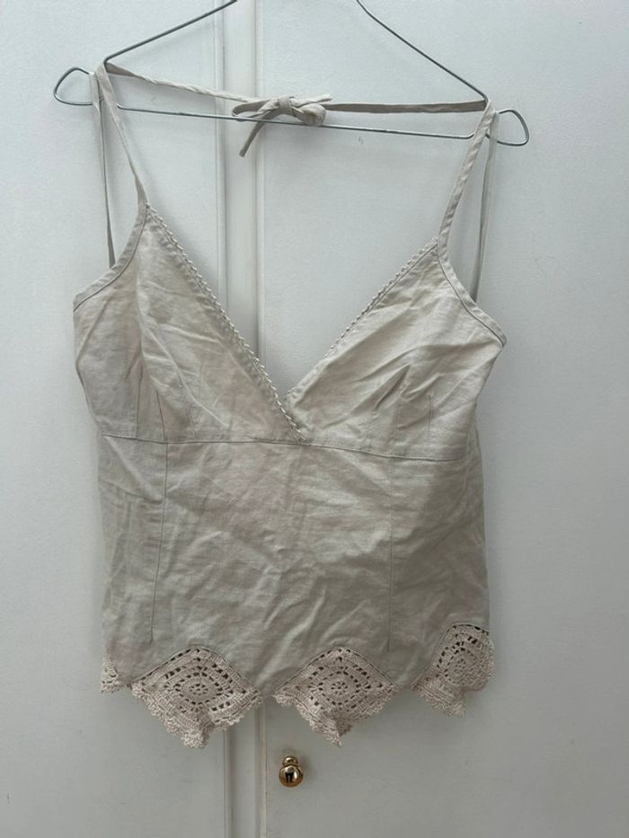 Top beige à dentelles en lin et coton taille 42 h&m