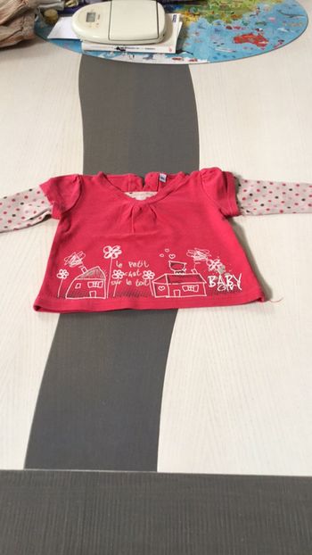 Tee shirt manches longues 18m fuschia à pois