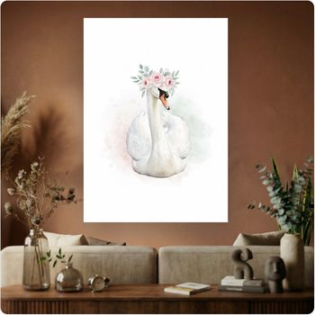 Affiche murale “Cygne Fleuri” illustration douce bohème enfant déco A3 Sans cadre